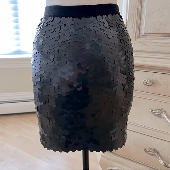 NWT Adrienne Vittadini Black Paillette Sequin Stretch Mini Skirt